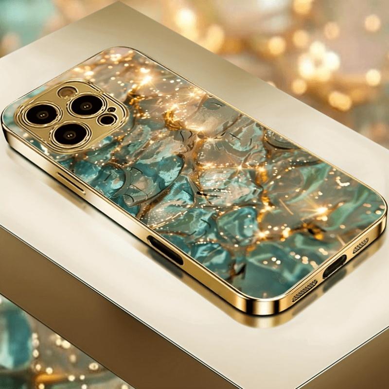Goldfarbene, texturierte, galvanisierte Handyhülle, Schutzhülle für iPhone-Modelle, einschließlich 17, 16, 15, 14, 13, 12, 11 promax