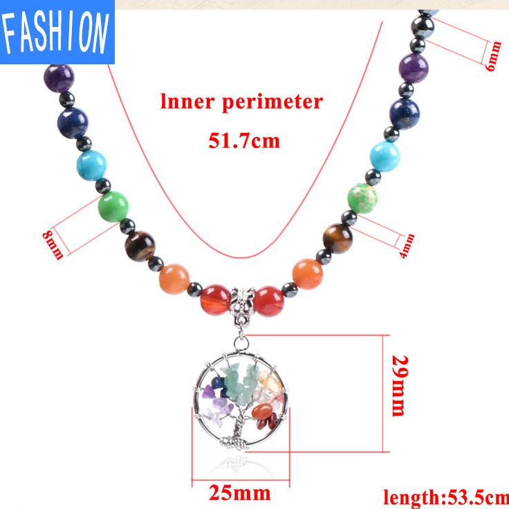Hand Wound Tree Of Life Short Necklace Black Gallstone Beads Yoga Seven Chakras Natural Gem Necklace
