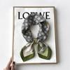 Korean Style Sweet Green Floral Butterfly Faux Silk Scarf - Women’s Versatile Spring/Summer Neck Scarf, 70cm Square.