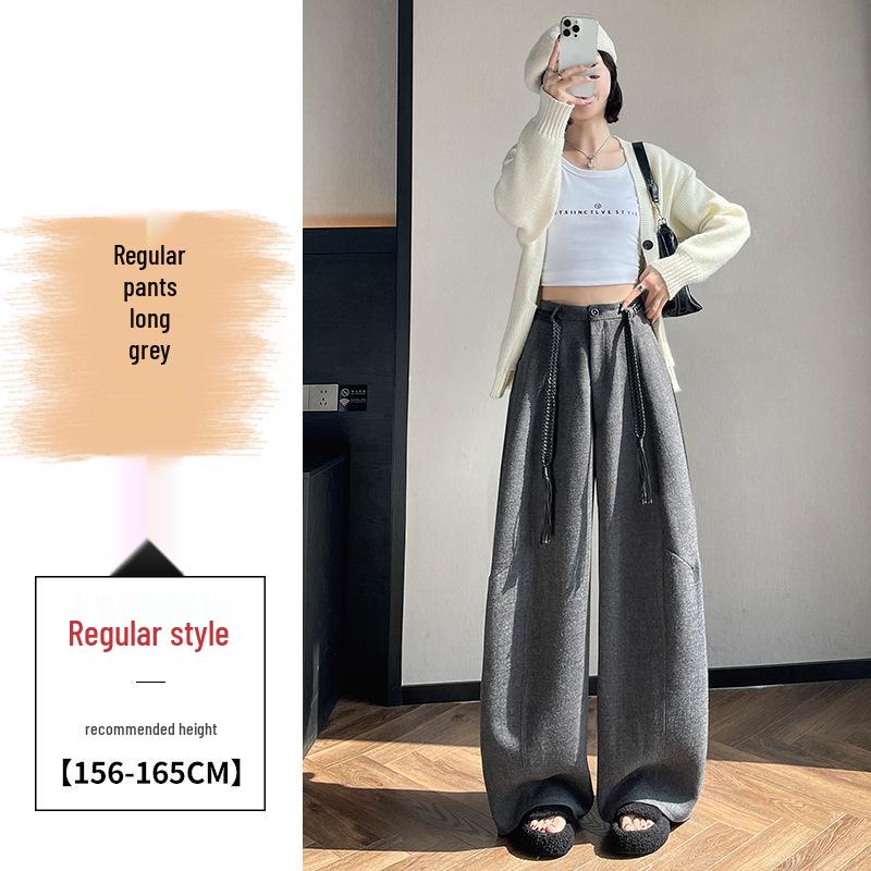 

Plus Velvet Curved Wide-Leg Fashion Pants: 2025 Autumn/Winter Acetate Wool Women s Casual Straight-Leg Style Small