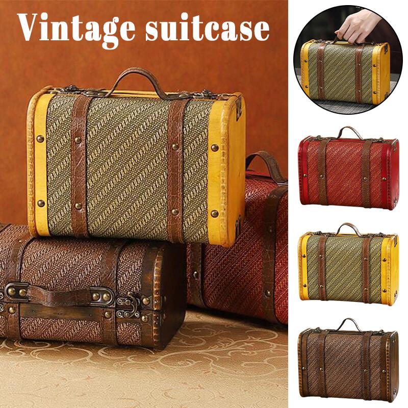 Vintage Wooden Box Portable Travel Suitcase Storage Box Window Display Box Decor Treasure Chest Storage Case for Home
