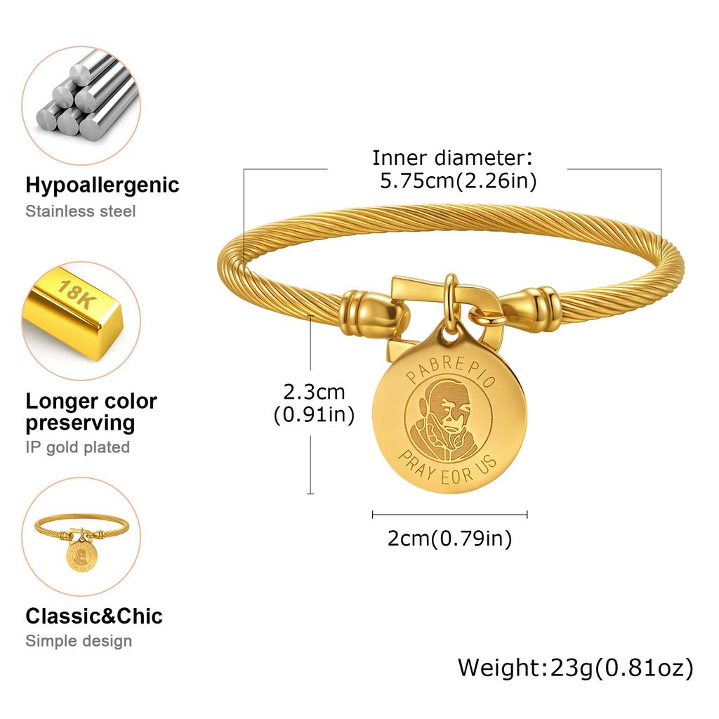Vnox Einzigartige Edelstahlarmbänder für Damen Herren, Padre Pio Katholischer Heiliger Runde Accessoire Armbänder, Religiöses Schmuckset Geschenke