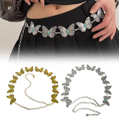 Women Belt Butterfly Decor Retro Adjustable Bohemian Ethnic Style Tassel Sweater Dress Coat Pairing Slim Waist Strap Commuting Party Waist Chain