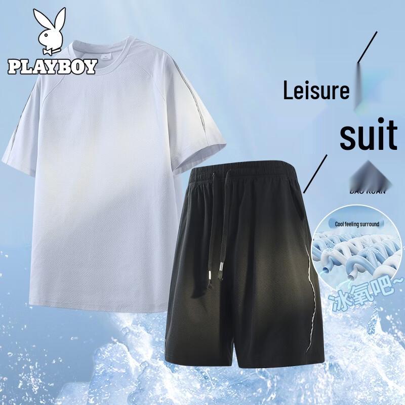 PLAYBOY Men s Summer Cool-Touch Short-Sleeve Sportswear Set 2XL