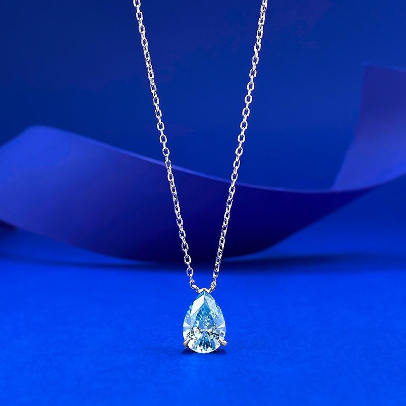 

Zhuozhifan S925 Silver Sea Blue Teardrop Pendant with Beads - Versatile European & American Style 925 Silver