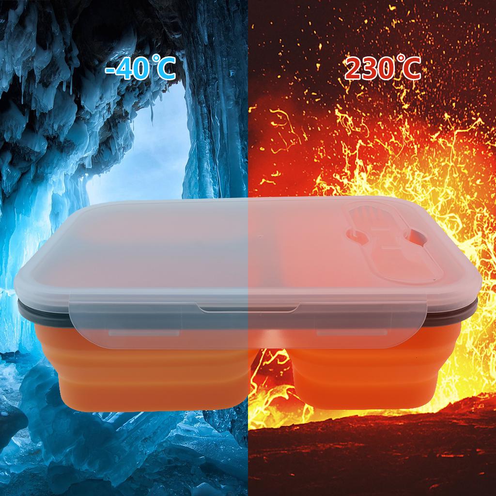 3-farbige, skalierbare, faltbare Lunchbox aus Silikon, Bento-Box mit Löffel und Gabel, Mehrzweck-Geschirr für – 40–230 °C