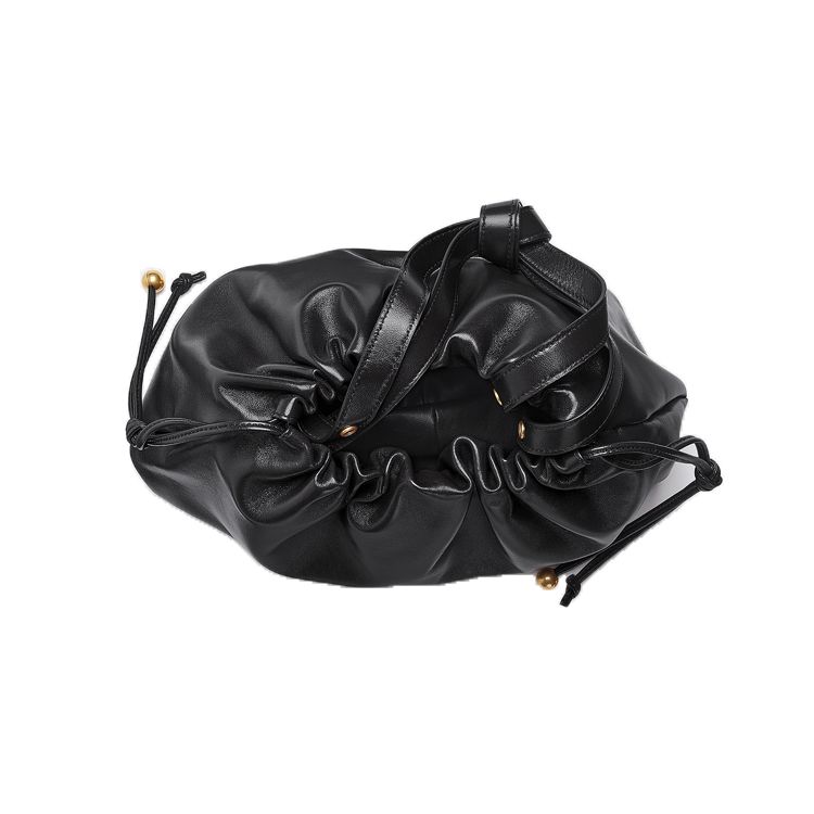 Bottega Veneta Drawstring Closure Medium Calfskin Shoulder Crossbody Clutch Women bags Black 651812VCP408425