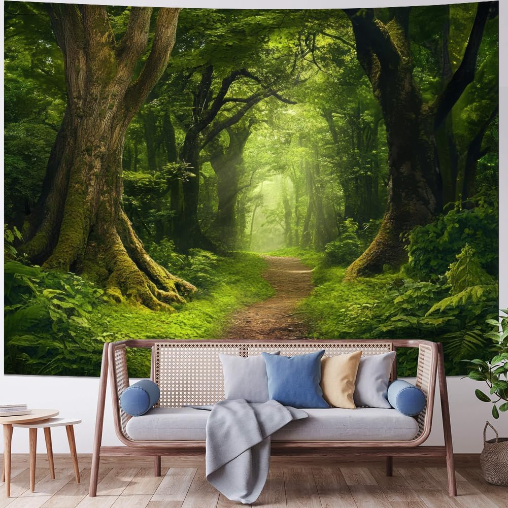 Amtoodopin Forest Tapestry Nature Landscape Tapestries Green Tree Tapestries Misty Forest Wall Art Jungle Scenery Tapestry Wall Hanging for Living