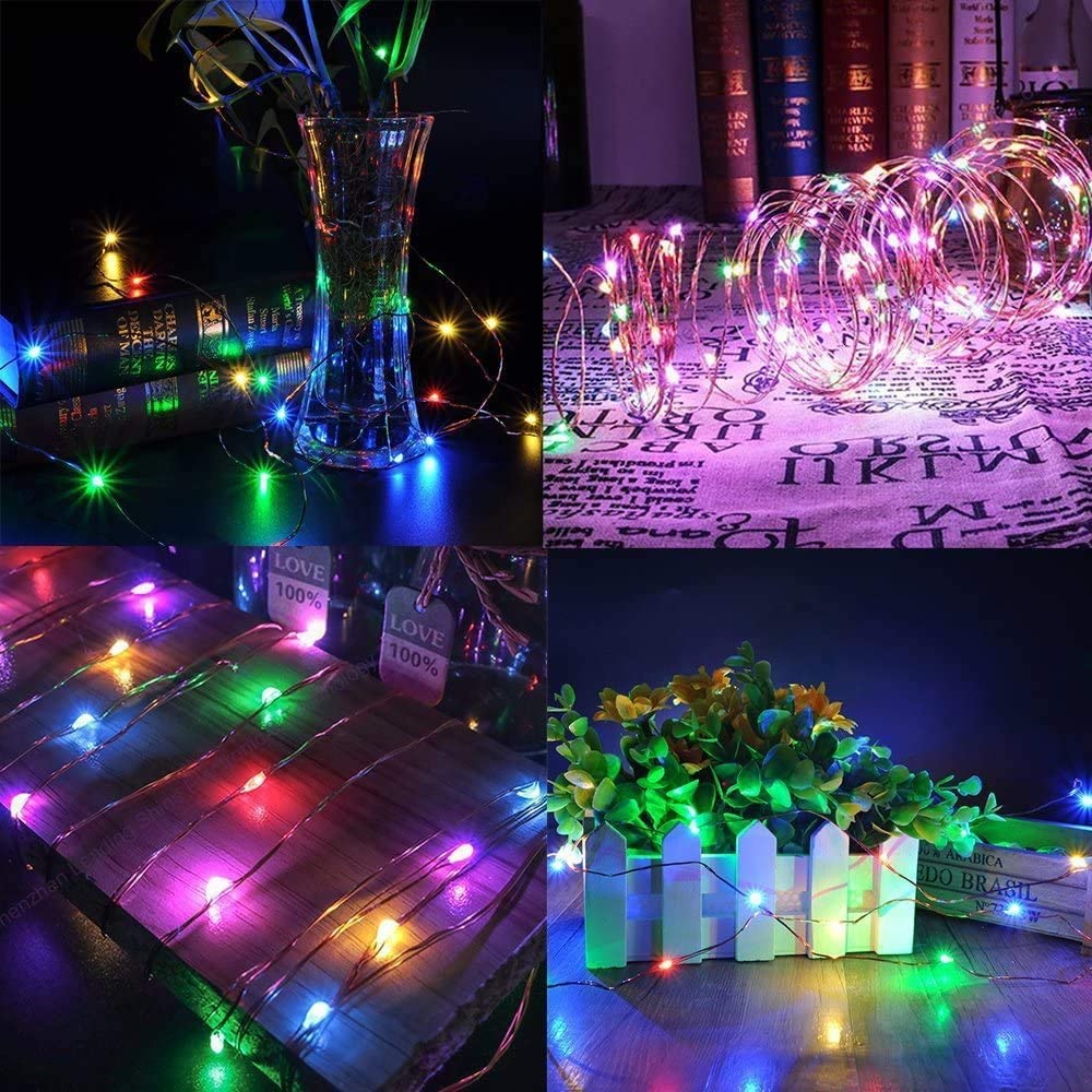 [Set of 2] 100 LED Illumination Lights, 10m Length, Remote Control Included, 8 Brightness Patterns, Timer Function, Dimmable LED Jewelry Lights for