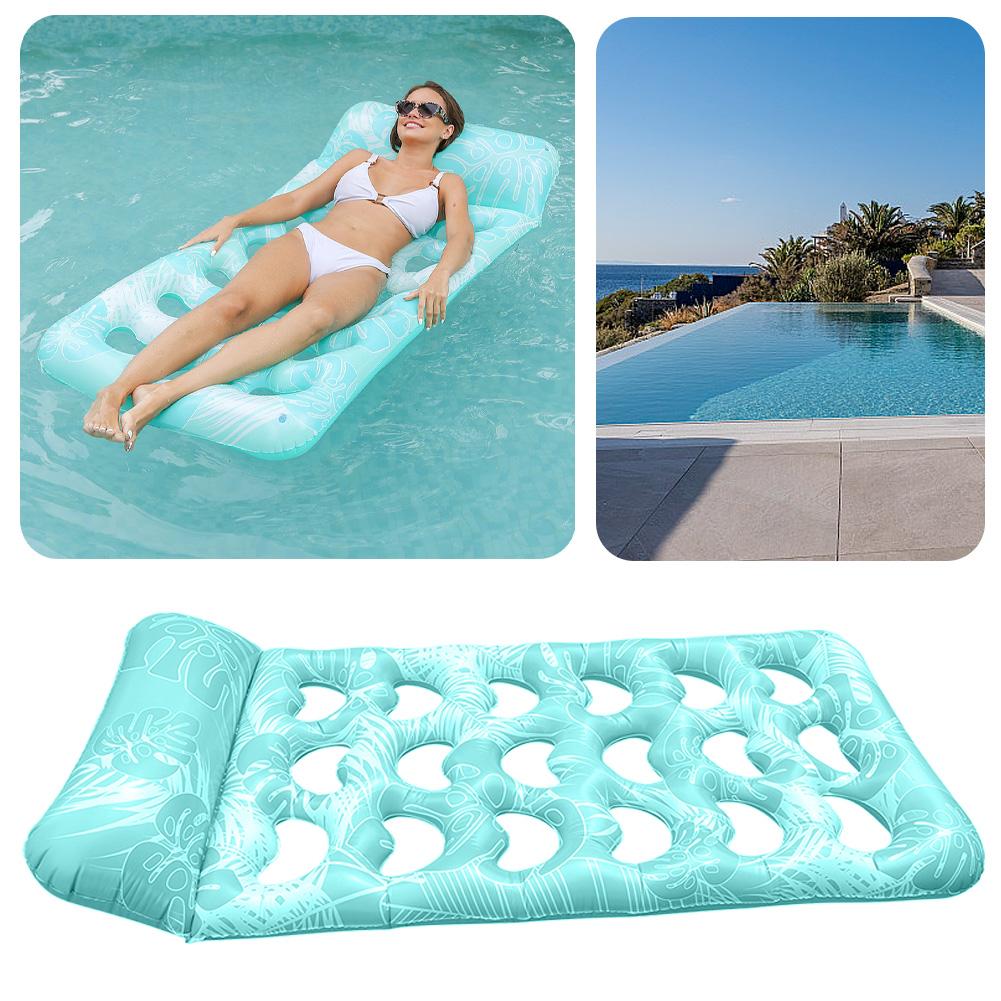 Inflatable Floating Bed with Headrest Inflatable Water Sleeping Bed PVC Floating Lounger Air Mattress for Swimming Pool Party