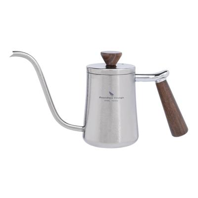 כלי להכנת קפה בשיטת Drip מטיטניום Boundless Voyage קומקום קפה צר פתח 300 מ"ל לאדם אחד ידית עץ כלי Drip קומקום קפה לקמפינג קומקום קפה קומקום