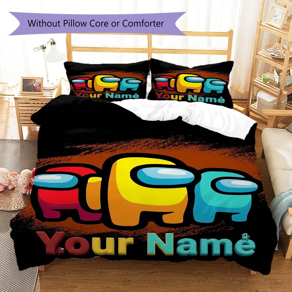 Among Us Custom Name Pattern Bedding,Quilt Set Quilt Cover Pillowcase Home Birthday Gift(1 * Duvet Cover + 2 * Pillowcase, Without Core)