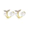 1 Pair Earrings Fashion Fishtail Shape Rhinestones Pearl Decoration Personality Chic Sweet Earrings