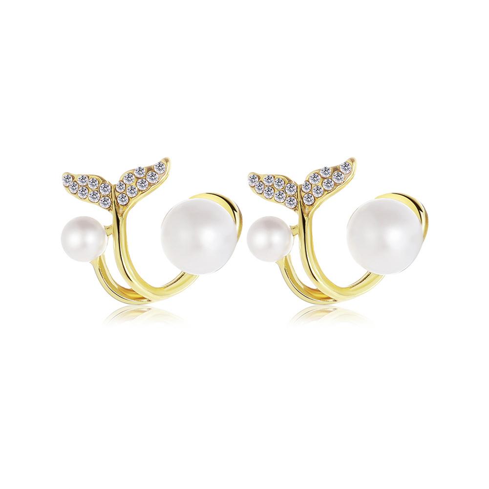 1 Pair Earrings Fashion Fishtail Shape Rhinestones Pearl Decoration Personality Chic Sweet Earrings