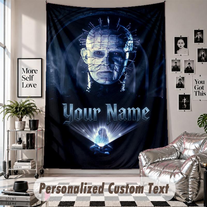 Custom Tapestry Wall Hanging, Hellraiser Pinhead Personalized Name Text Home Wall Decor