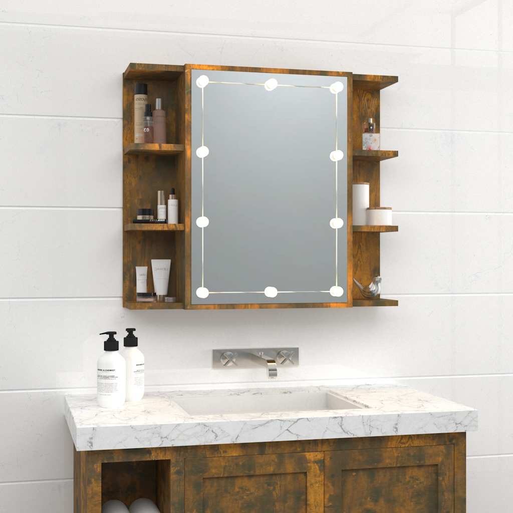 LED Mirror Cabinet in Smoked Oak 70 x 16.5 x 60 cm