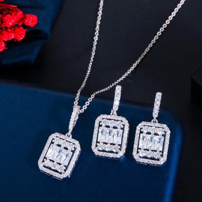 Zircon Necklace, Stud Earrings, Two-Piece Set, Women'S Needle Micro-Inlaid Zircon Earrings, Ear Jewelry.