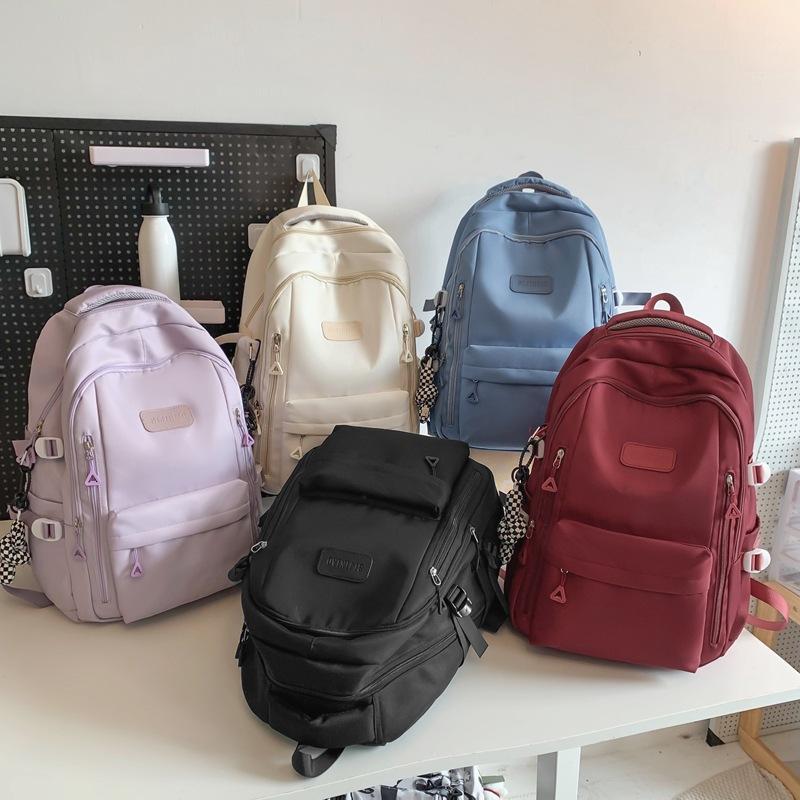 Backpack Female Junior Senior High School Student Schoolbag Solid Color Large Capacity Backpack