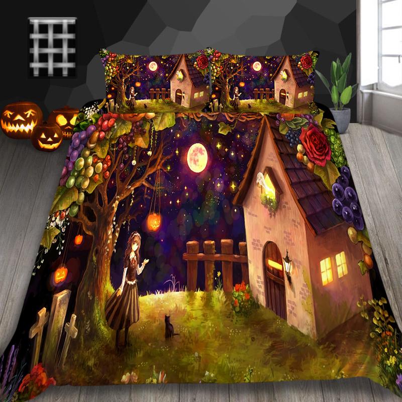 Halloween Home Bedding Set Pumpkin Lamp Duvet Cover Full Size Single/Double Bed 2/3 Piece Home Decoration