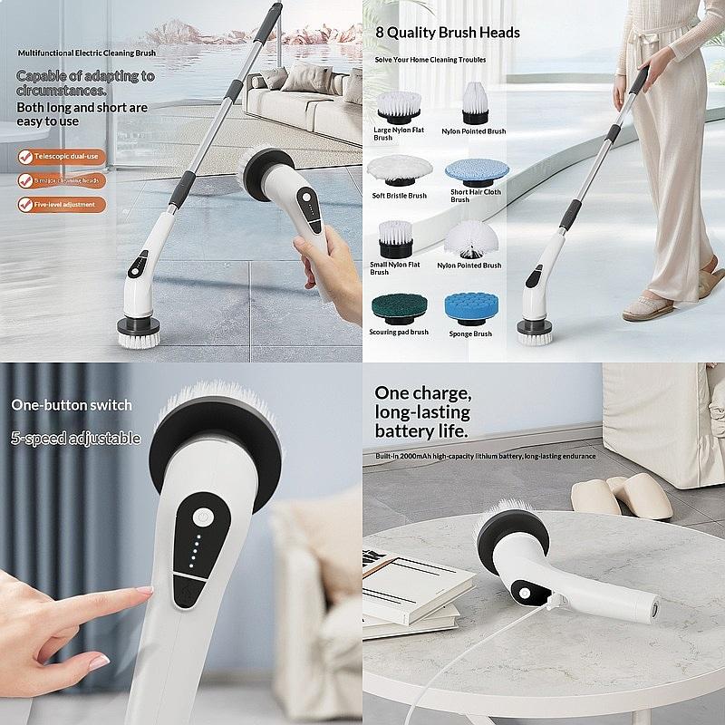 Electric Cleaning Brush Multifunctional Kitchen Bathroom Glass Long Short Handle Strong Power