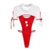 Alluring Velvet Mesh Open Crotch Christmas Lingerie Bodysuit Set for Women