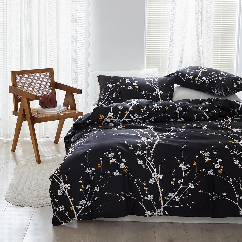 Plum Blossom Queen Duvet Cover Set Double Size Soft Durable Quilt Cover and Pillowcase Skin Friendly Blanket Cover Pillow Cases