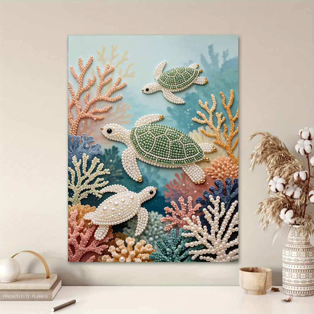 Shiny Pearl Sea Turtle Coral Reef DIY Painting Creative Bead Art Craft Household Wall Decoration Nice Present For Art Hobbyists Home Decor