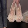 Chunky Heel Shoes Summer New Round Head Shallow Mouth Beaded Butterfly Knot Sequin Anti-slip Wear-resistant High Heels