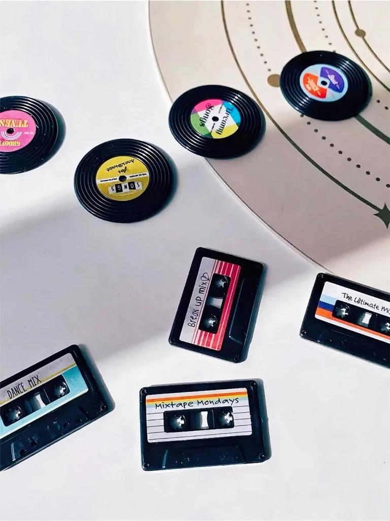 Vintage Fridge Magnets, Cassette Tape And Record Style,Home Refrigerator Decoration,Office And Household Desktop Ornament