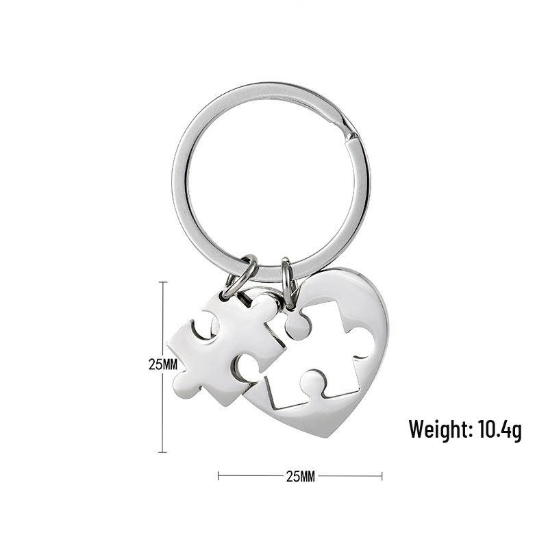 Stainless Steel Heart Puzzle Keychain: Glossy Engraved Valentine s Day Gift Pendant