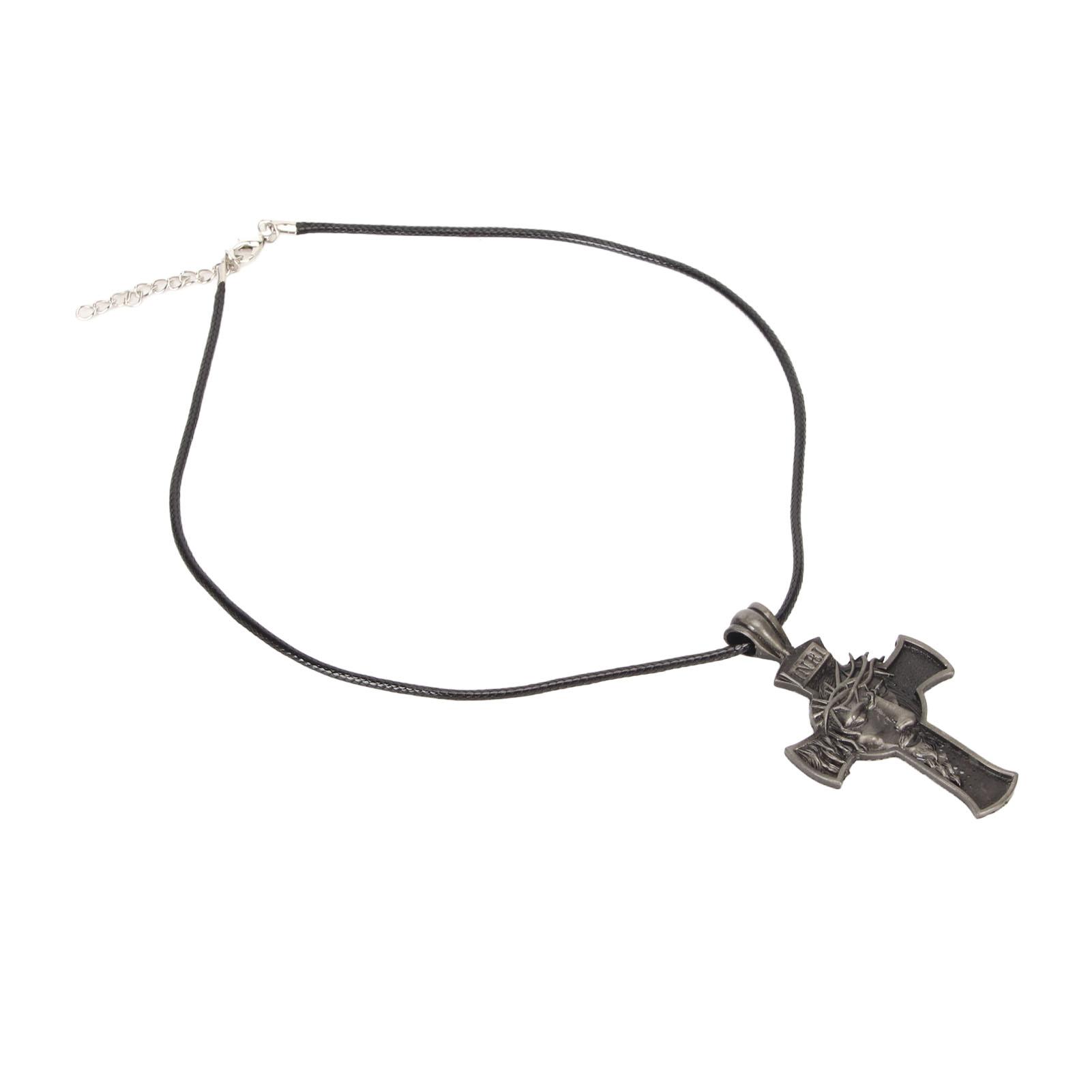 Cross Face Pendant Necklace Vintage Hypoallergenic Stainless Steel Christ Necklace for Men