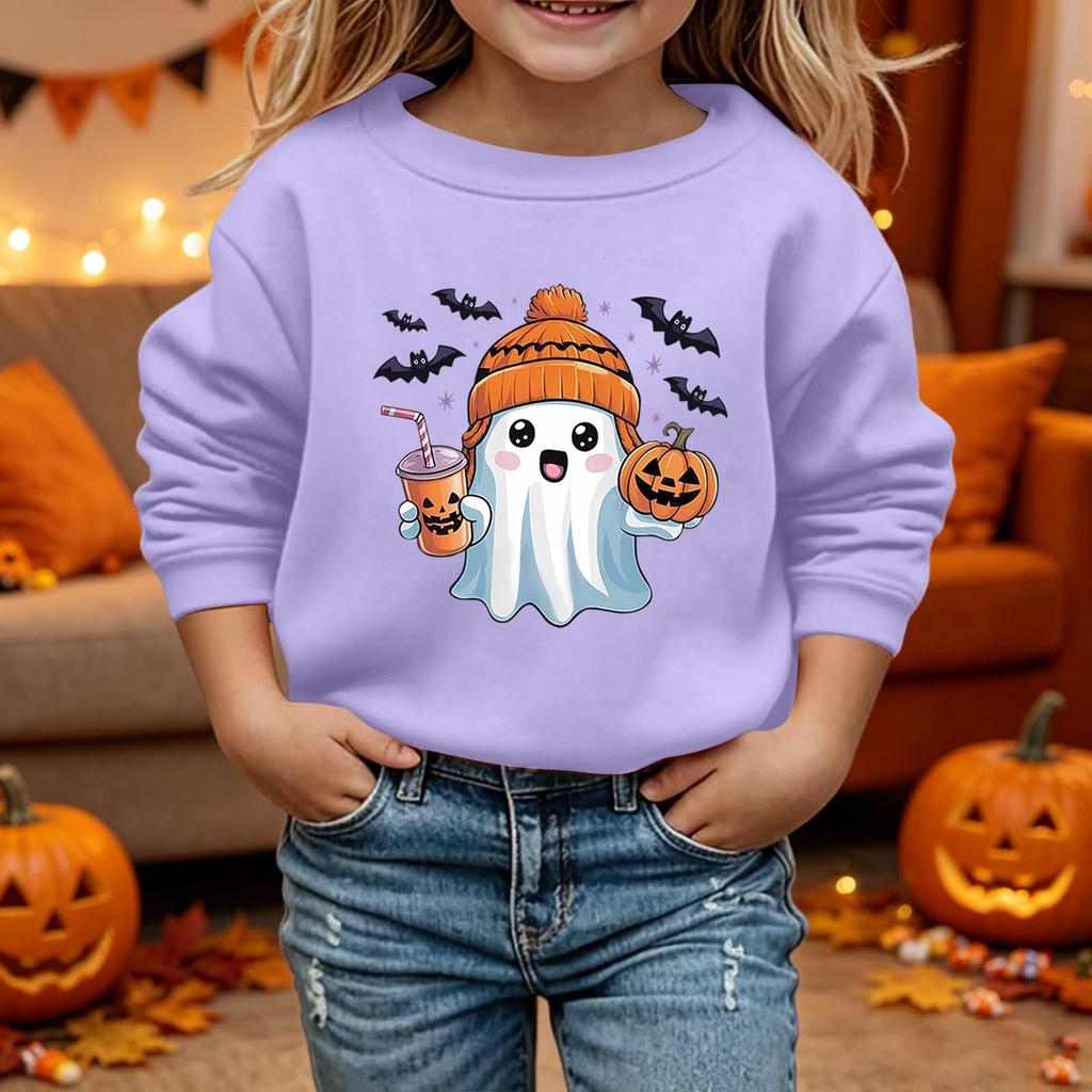 Kids Halloween Printed Long Sleeve Loose Fit Hoodie Pullover for Costume Party