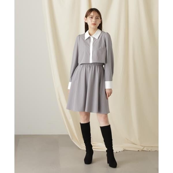 Jill by Jill Stuart Women's Casual Short Layered Shirt Dress In Gray Stripes