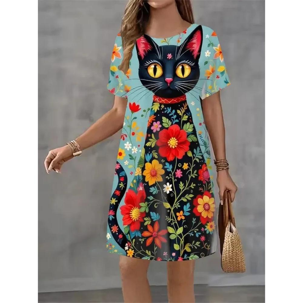 Fashion Versatile Casual T-Shirt Dress Comfortable Crew Neck Loose Casual Dresses