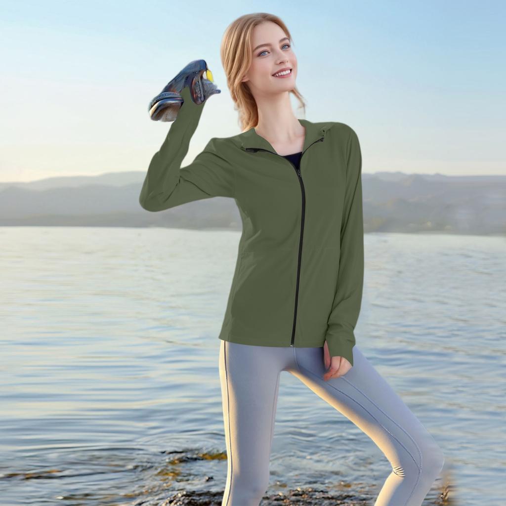 Women's Sun Shirt Ice Silk Hoodie Long Sleeve Outdoor Hiking Summer Coat