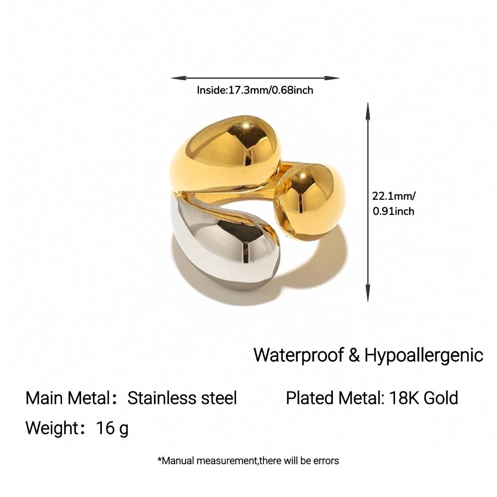 Yingtai Round Geometric Stainless Steel Titanium Ring, 18k Gold-Plated - Trendy Niche Women's Jewelry