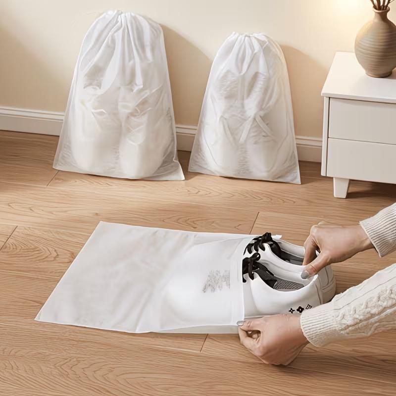 10Pcs White Portable Non-Woven Drawstring Shoe Bags, Anti-Yellowing Shoe Dust Covers for Travel & Storage