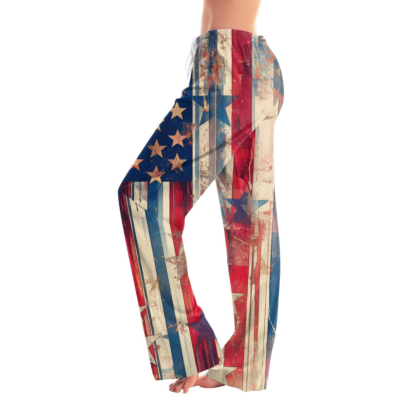 

Женские повседневные прямые брюки с принтом «День независимости» Домашние пижамные брюки Повседневные брюки M тёмно-синий