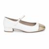 Women's Low-Heeled Mary Jane Shoes, White and Gold. Milanoza 105314