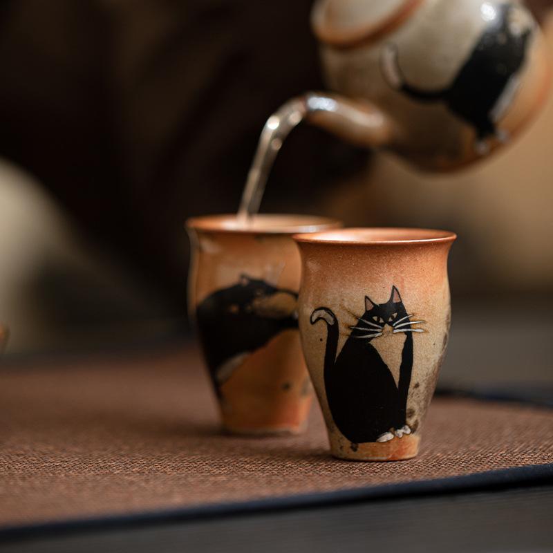 50ml Japanese Kiln Change Ceramic Teacup Retro Handmade Zhiye Cat Cup Small Master Mug Porcelain Chinese Kung Fu Gongfu Teaware