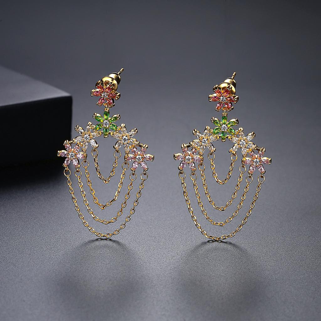 LUOTEEMI Fashionable Rainbow Bling Earrings for Women Colorful Flower Drop Earring Jewelry