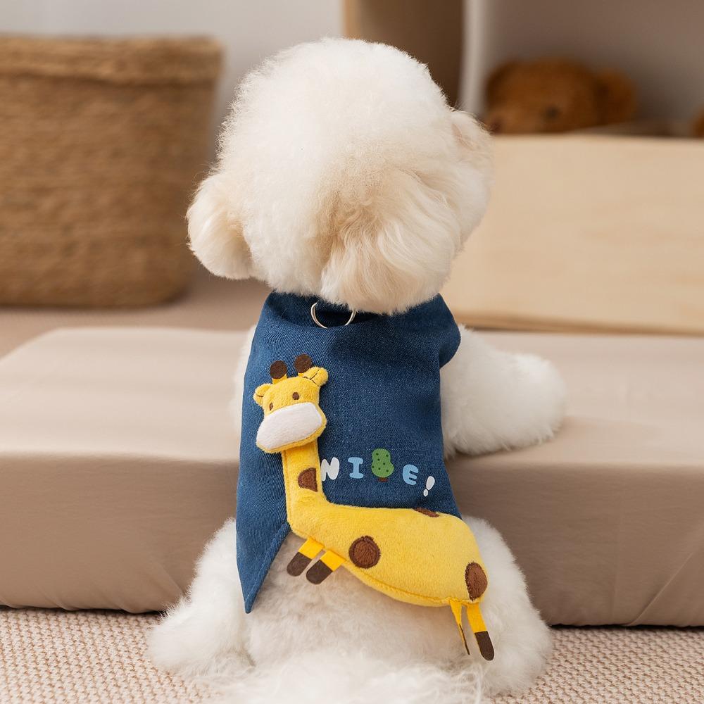 Pet Clothes Three-dimensional Deer Denim Traction Vest Autumn and Winter Two-legged Sleeveless Vest Pet Dog Dog Clothes