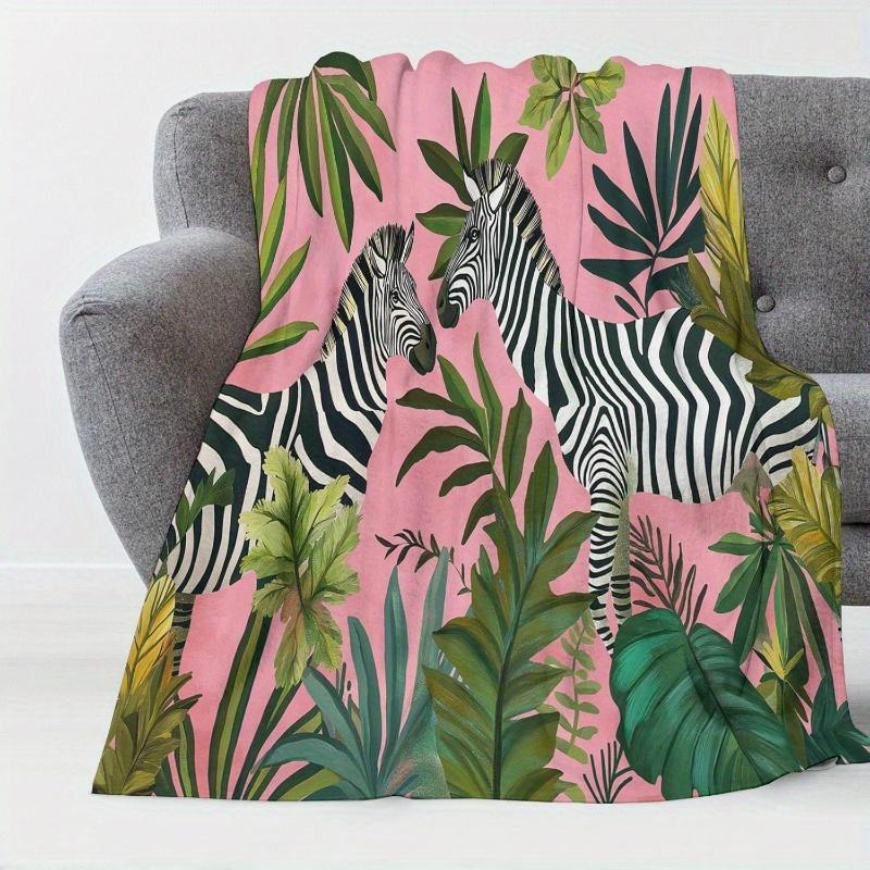 

1pc 51.2x59.1 Inch Abstract Zebra Print Plush Blanket - Soft All-Season Tropical Leaf Design, Contemporary Style for Sofa Bed 30x40in