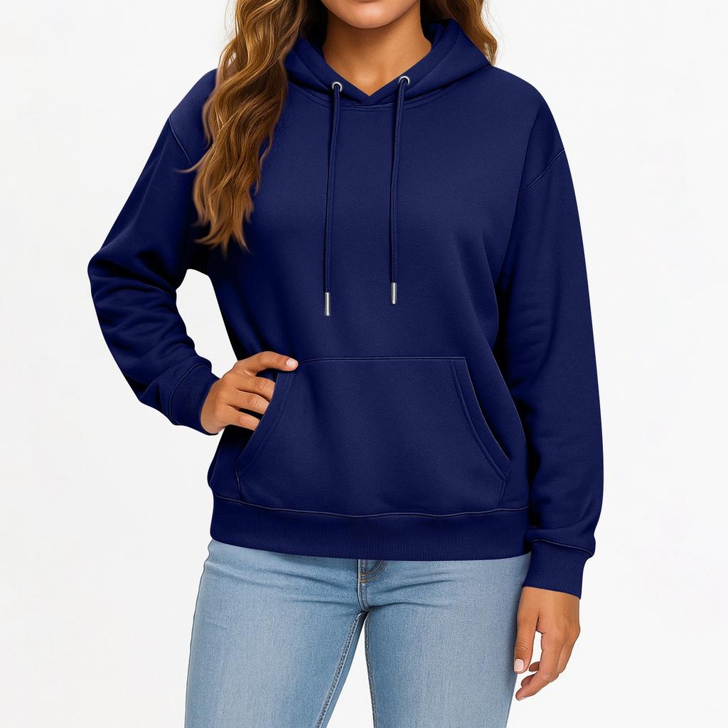 Women's And Men's Fashion Solid Color Long Sleeved Hooded Pullover With Pockets Casual Adult Sweatshirt Top