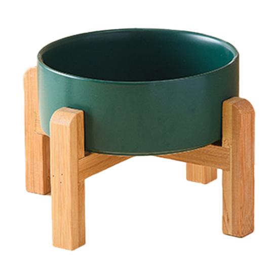 

Yousheng Lionwei Elevated Ceramic Cat & Dog Bowl with Non-Slip Wooden Stand for Pets, Solid 13cm