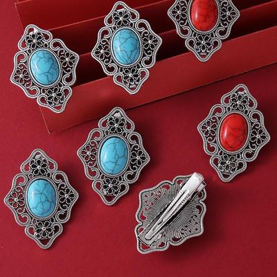 Turquoise Hanfu Hair Clip: Ethnic Chinese Style with Tibetan & Mongolian Influence