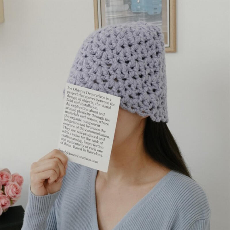 Women's Violet Knitted Autumn Bucket Hat Crochet