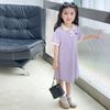 Girls Lapel Dress Summer Girls Solid Color POLO Skirt A-line Skirt Short-sleeved Comfortable Home Service