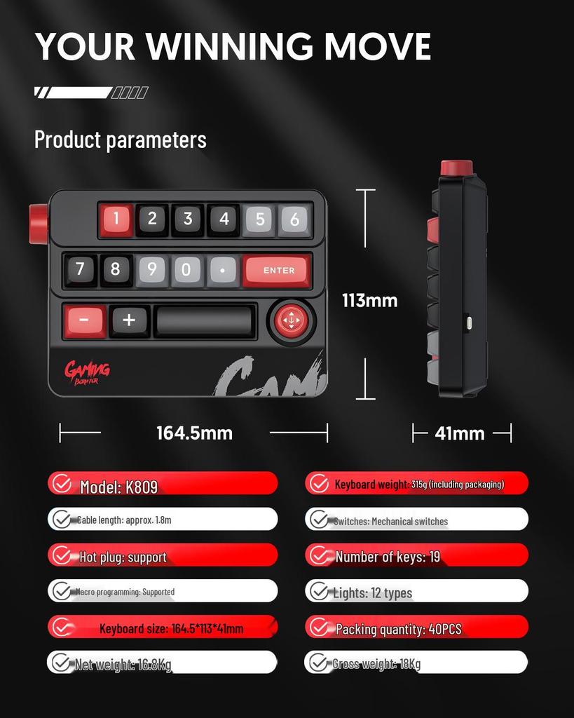 Mechanical Mini Keyboard with Hot-Swappable Red Switches and TYPE-C Wired Connection for Gaming, Office, and Financial Use.