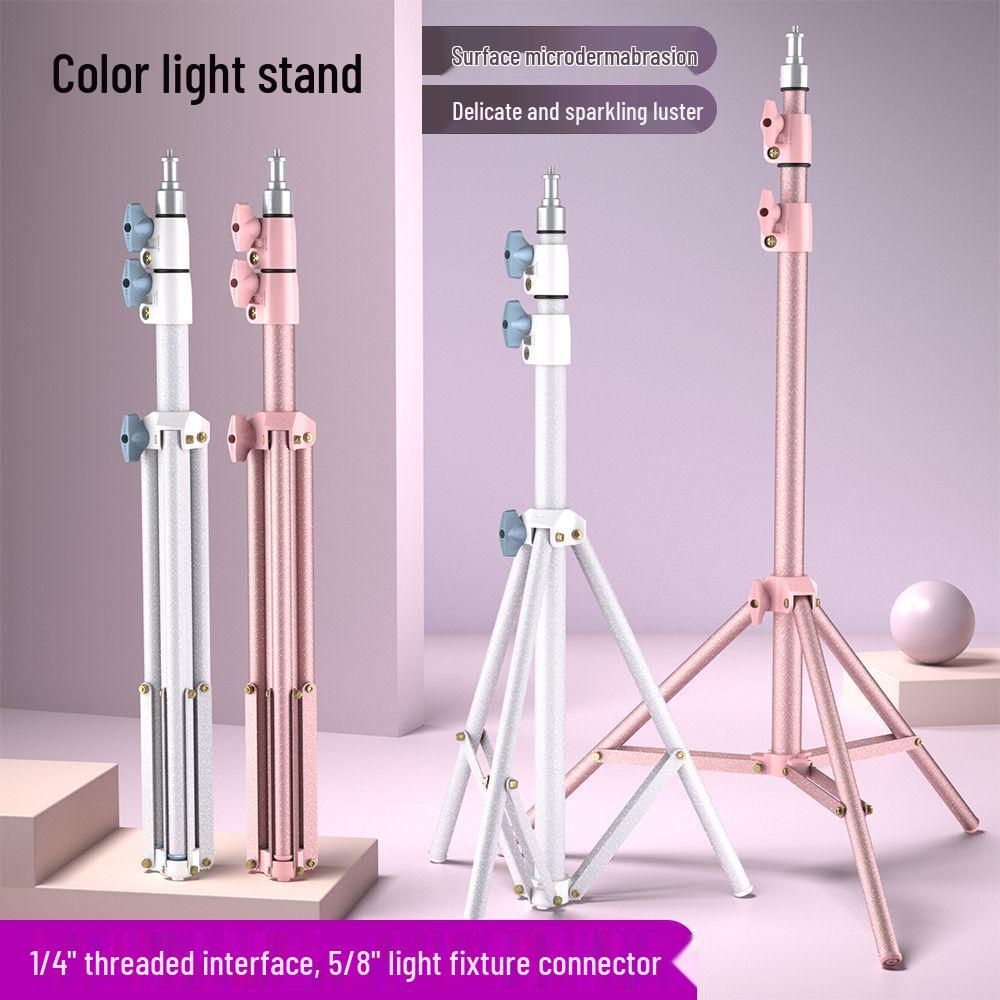 1.7m Portable Pink Tripod with Gilded Micro-Frosted Metal Finish and Phone Fill Light.